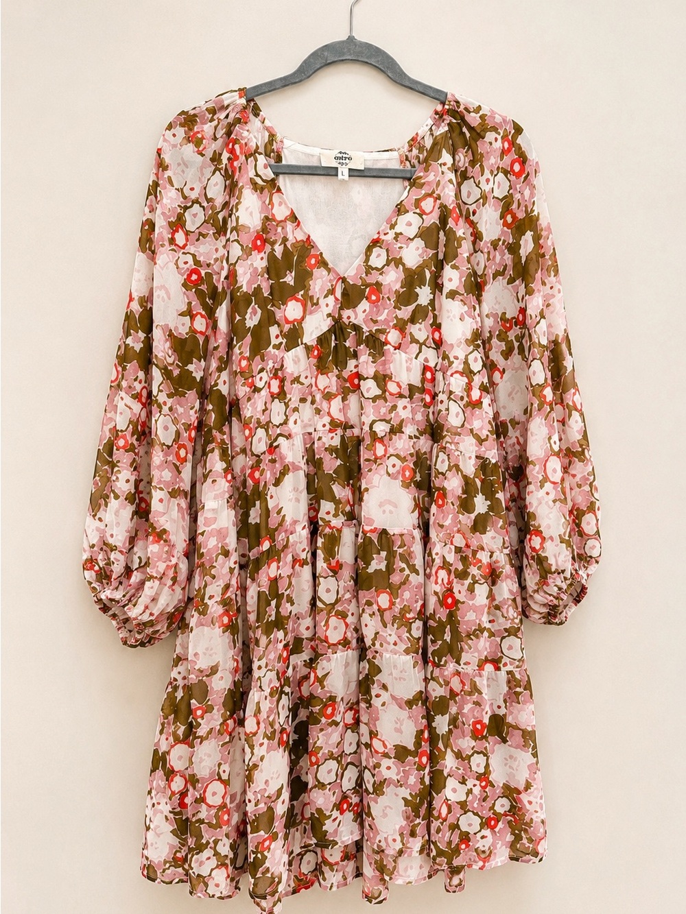 Entro Floral Tiered Babydoll Dress Boho Boutique Large